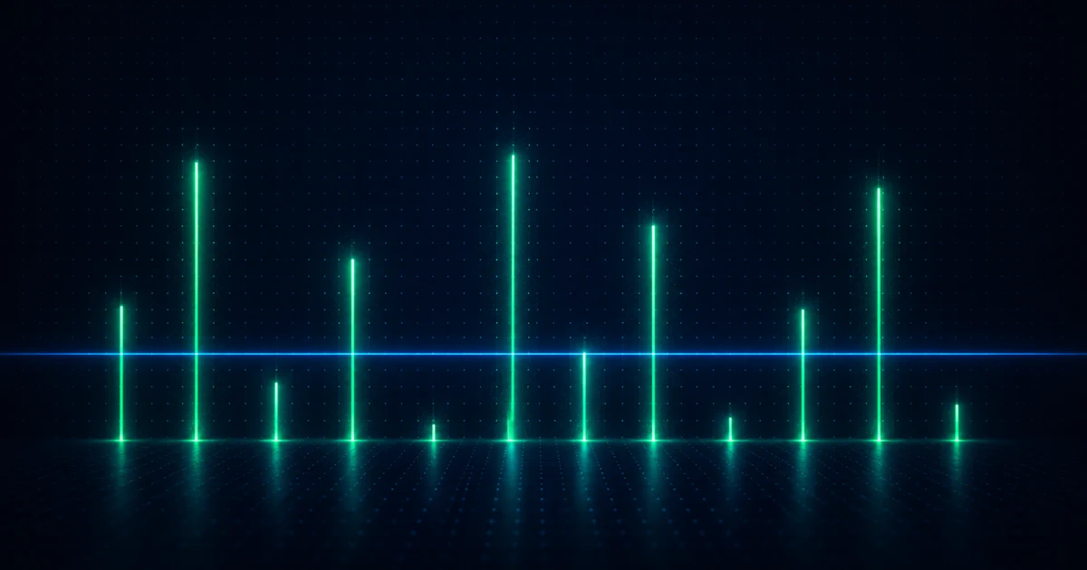 A row of vertical bars whose tops swing wildly up and down while a narrow horizontal band running through them stays almost perfectly flat