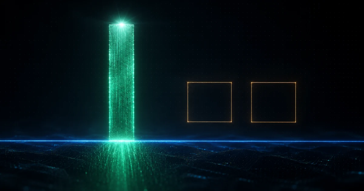 A green column standing above a reclaimed line with two faint empty frames beside it