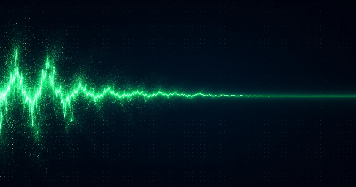 A violent turbulent wave on the left flattening progressively into an almost straight calm line on the right