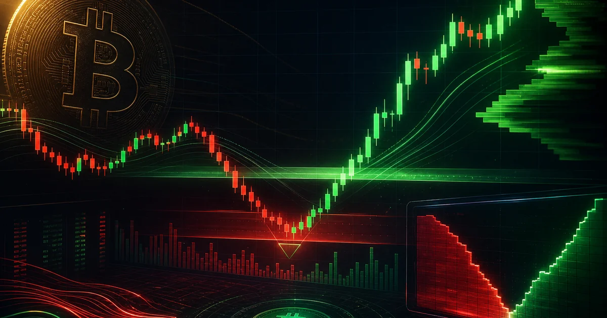 Bitcoin price chart recovering from a 59,000 dollar low back up toward 66,000 dollars