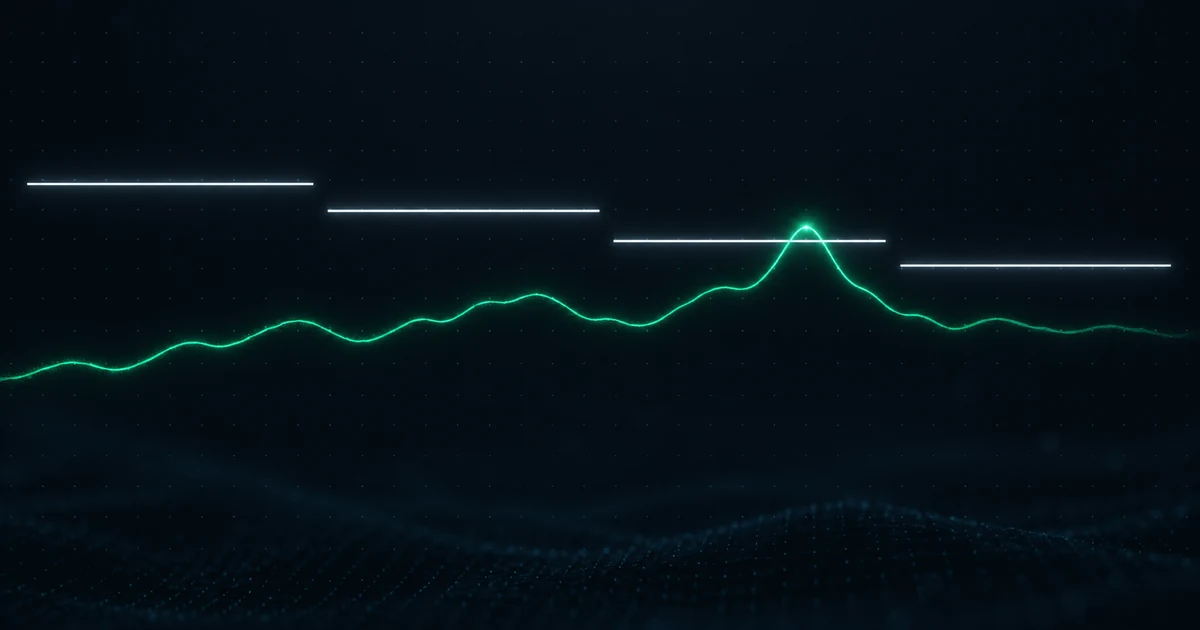 A single bright line crossed once by a rising path that immediately falls back below it, with the line itself slowly descending