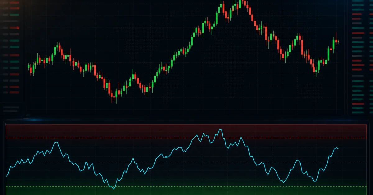 RSI oscillator panel showing the relative strength index line crossing the 70 overbought and 30 oversold zones