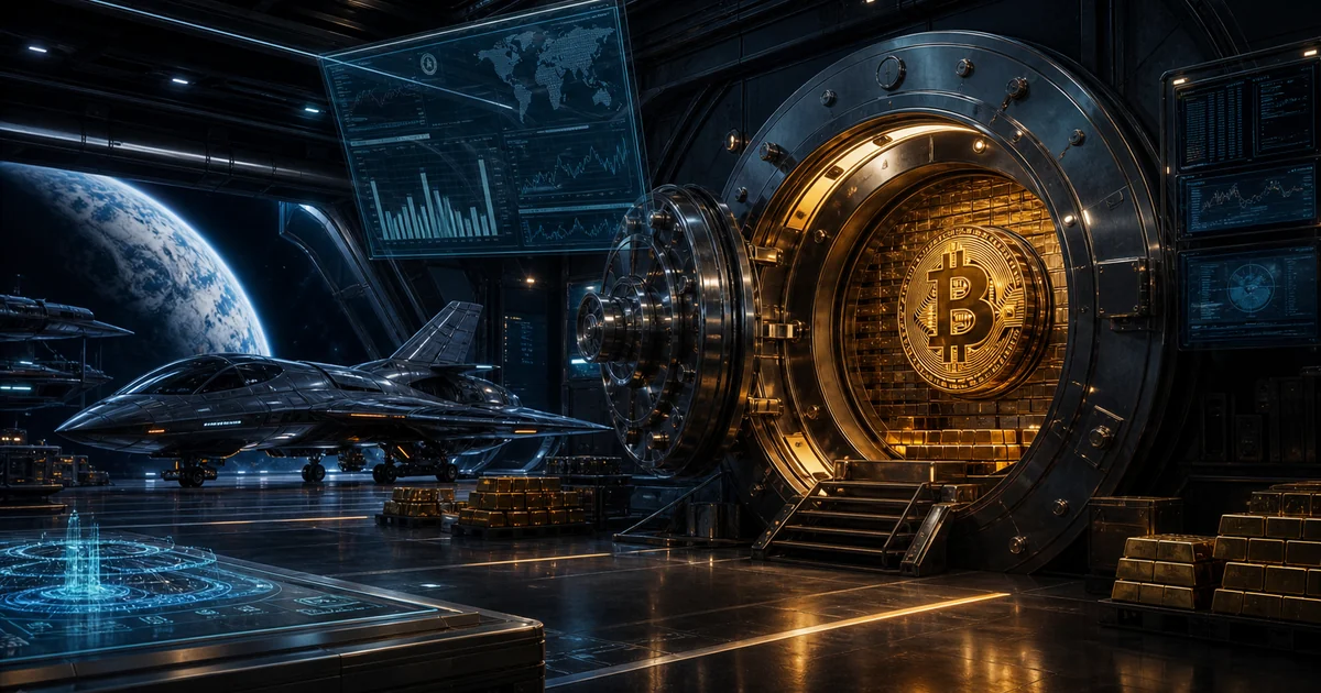 A rocket alongside a Bitcoin balance sheet showing 18,712 BTC held by SpaceX as a strategic reserve